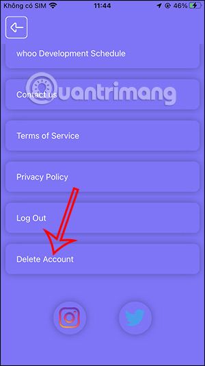 Tùy chọn xóa ứng dụng Whoo