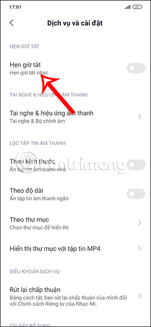 Hẹn giờ tắt nhạc trên Xiaomi