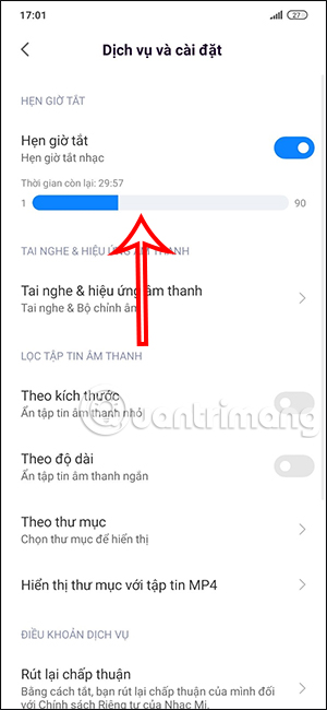 Thanh chỉnh tắt nhạc trên Xiaomi