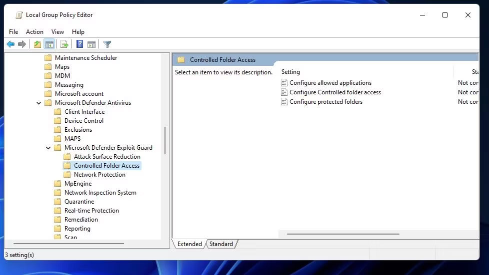 Policy Controlled Folder Access trong Group Policy Editor