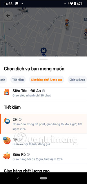 Chọn dịch vụ giao nhanh trên Ahamove