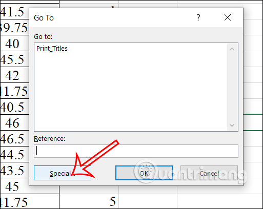 Go To dialog box in Excel