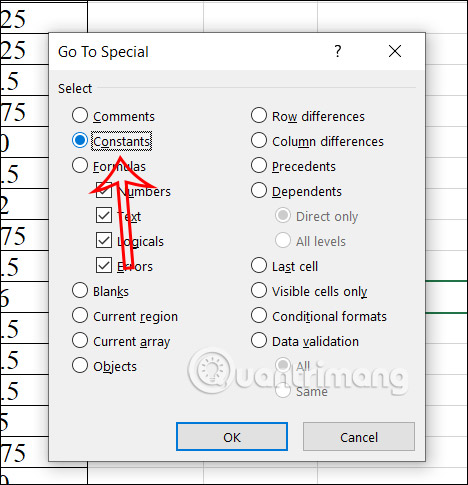 Select Constants in Excel