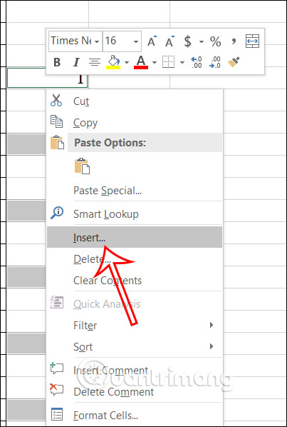 Click Insert in Excel