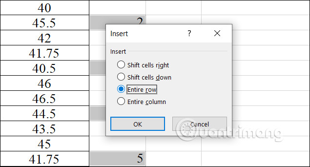 Click Entire Row in Excel