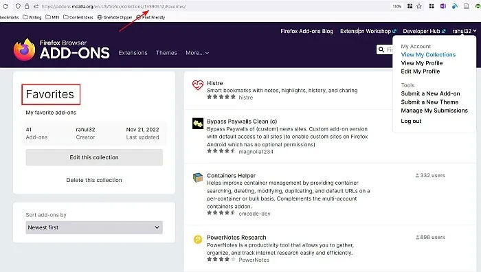 Tên và ID của bộ sưu tập add-on Firefox