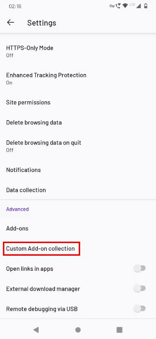 Tùy chọn mới Custom Add-on collection trong Firefox Beta
