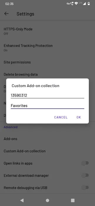 Nhập ID và tên bộ sưu tập add-on