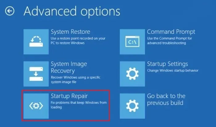 Tùy chọn Startup Repair trong BIOS