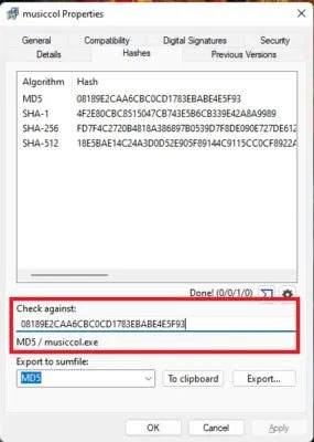 So sánh checksum với OpenHashTab