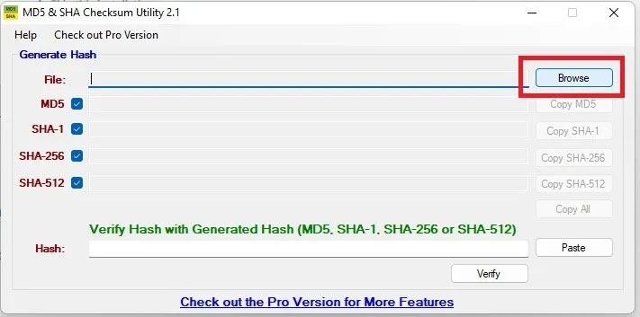 Dán checksum trong MD5 & SHA Checksum Utility