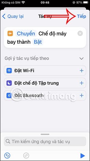Tác vụ chế độ máy bay bật