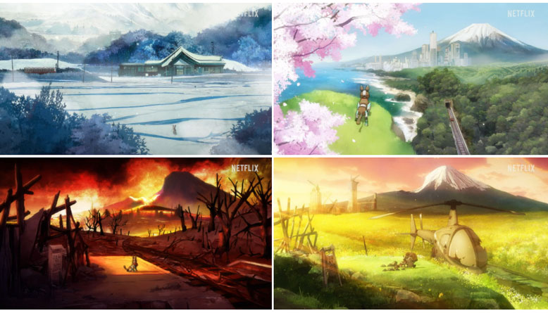 Những cảnh phim có sự hỗ trợ của AI trong bộ phim hoạt hình The Dog and the Boy. Ảnh: Netflix.