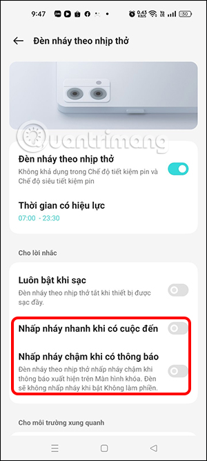 Chọn đèn nhấp nháy trên OPPO