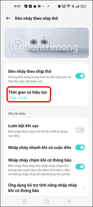 Chỉnh thời gian đèn nhấp nháy trên OPPO