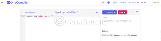Giao diện trình biên dịch TypeScript online của OneCompiler