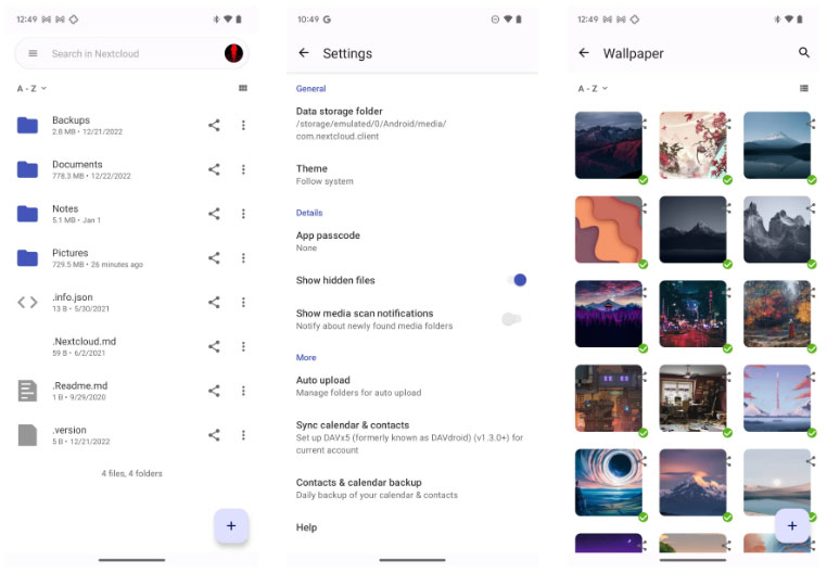 Bộ sưu tập hình nền ở dạng hình thu nhỏ trên ứng dụng Android Nextcloud