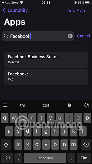 Chọn ứng dụng muốn thêm vào Launchify