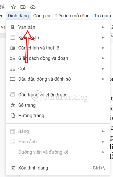 Chỉnh định dạng trong Google Docs
