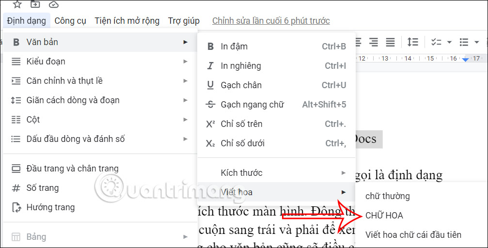 Viết hoa trong Google Docs