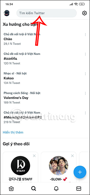 Thanh tìm kiếm trên Twitter