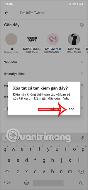 Xóa danh sách tìm kiếm trên Twitter