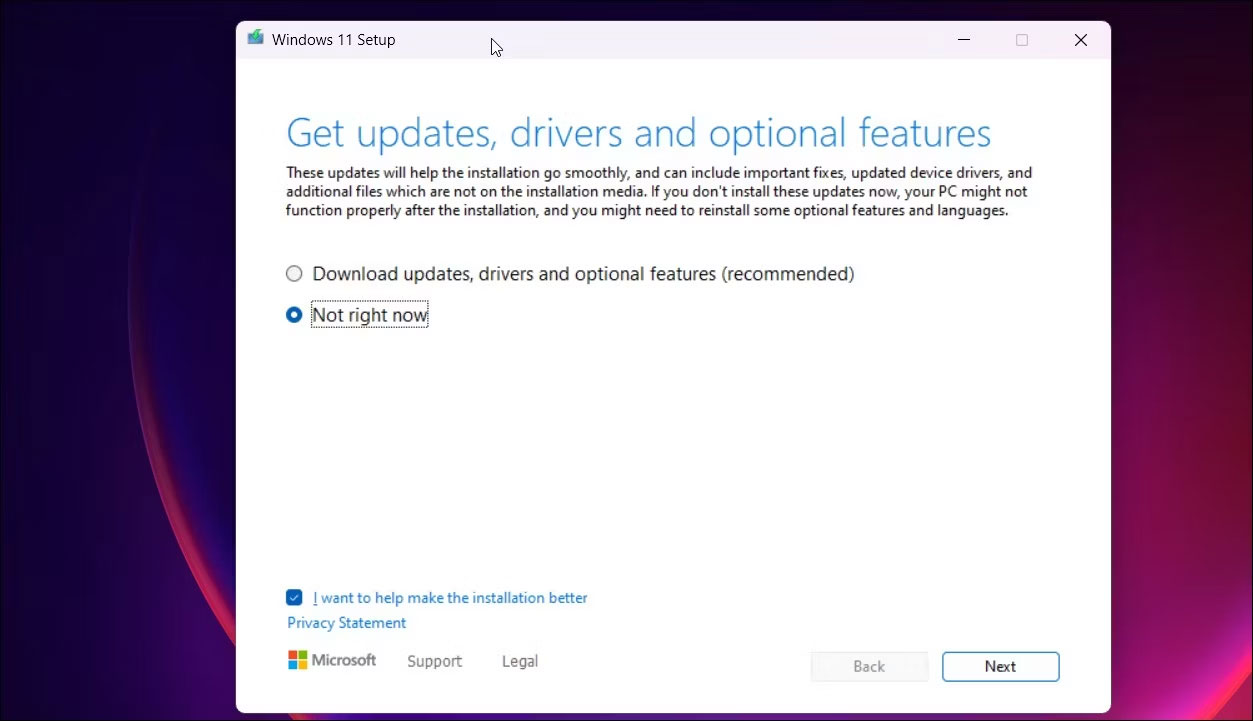 Thiết lập Windows 11 không cập nhật ngay bây giờ