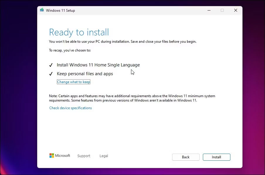 Thiết lập Windows 11 đã sẵn sàng để cài đặt