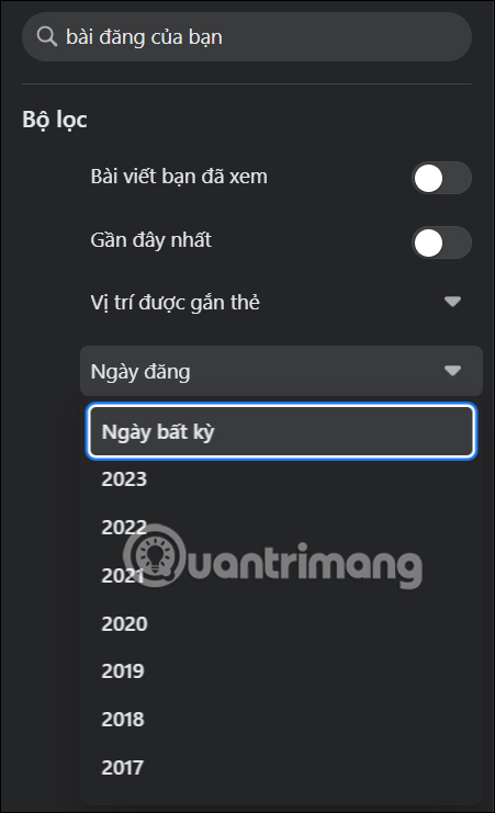 Tùy chọn tìm bài đăng của bạn trên Facebook