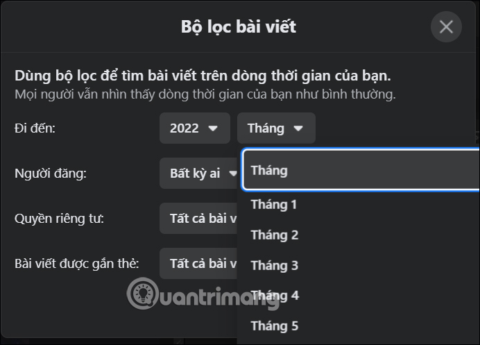 Chọn thời gian tìm bài đăng cụ thể trên Facebook