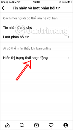 Hiện trạng thái hoạt động Instagram