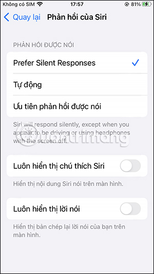 Phản hồi được nói Siri trên iPhone