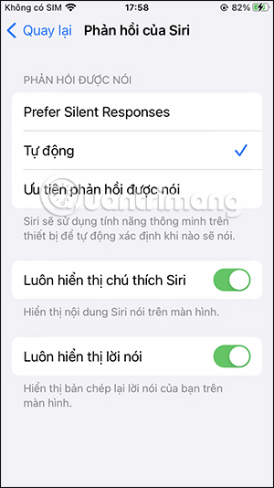 Hiển thị nội dung phản hồi Siri