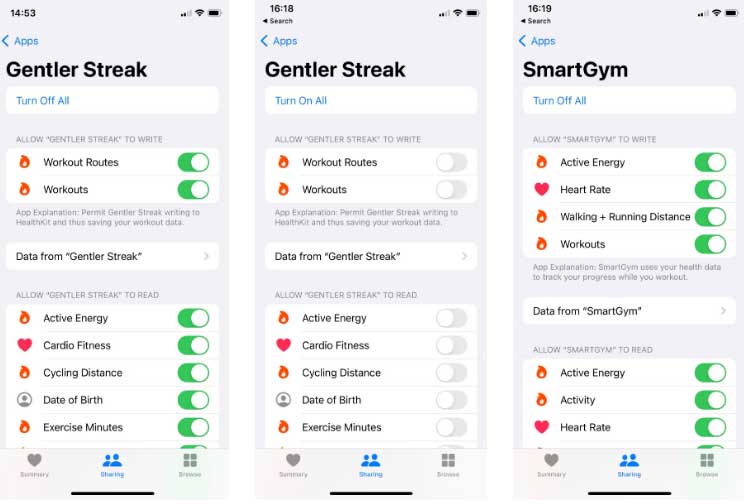 Health tracking settings on Apple Health