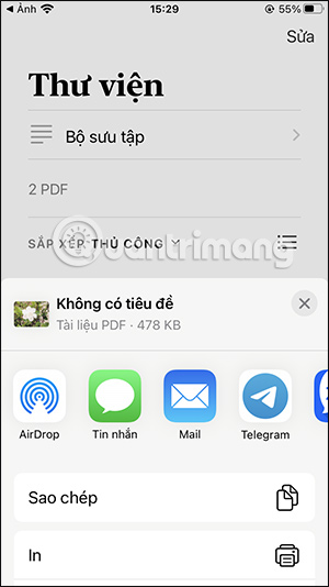 Chọn chia sẻ tập tin PDF