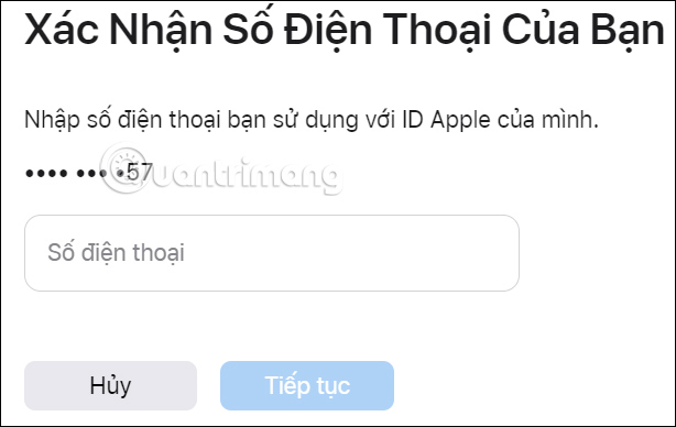 Nhập số điện thoại Apple ID