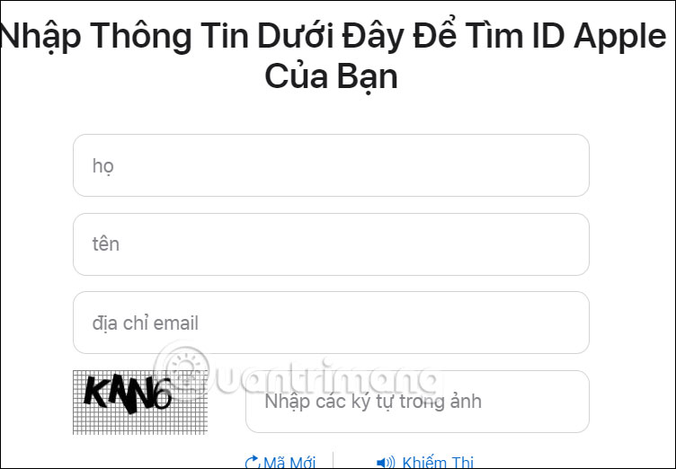 Tìm lại tài khoản Apple ID