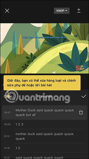 Nội dung phụ đề video CapCut