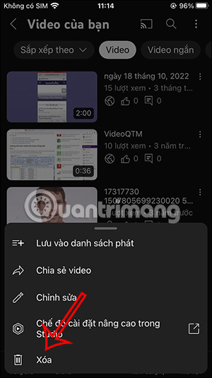 Tùy chọn xóa video YouTube