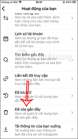 Đã xóa trên Instagram