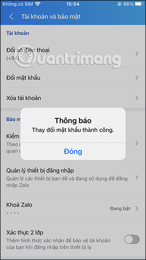Đổi mật khẩu Zalo