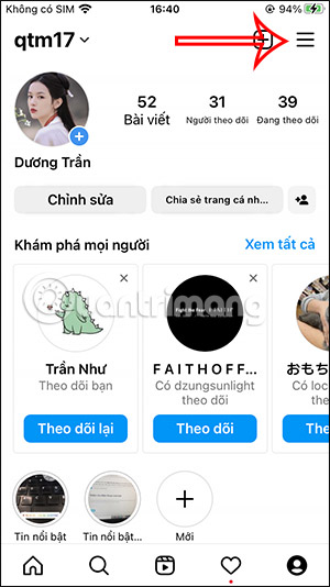 Tùy chỉnh tài khoản Instagram