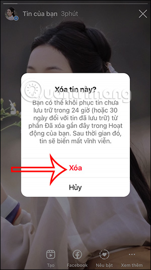 Chọn xóa Tin trên Instagram