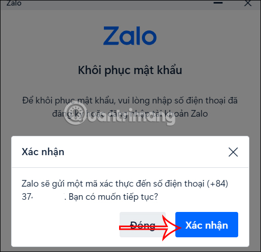 Xác nhận số điện thoại trên Zalo máy tính