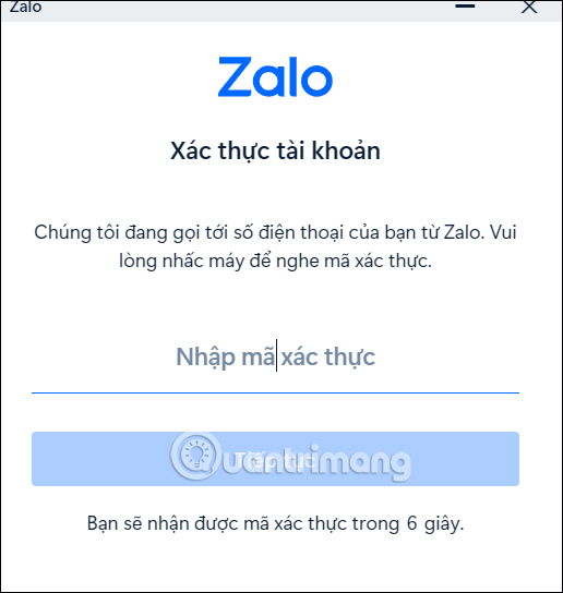 Nhập mã OTP trên Zalo máy tính