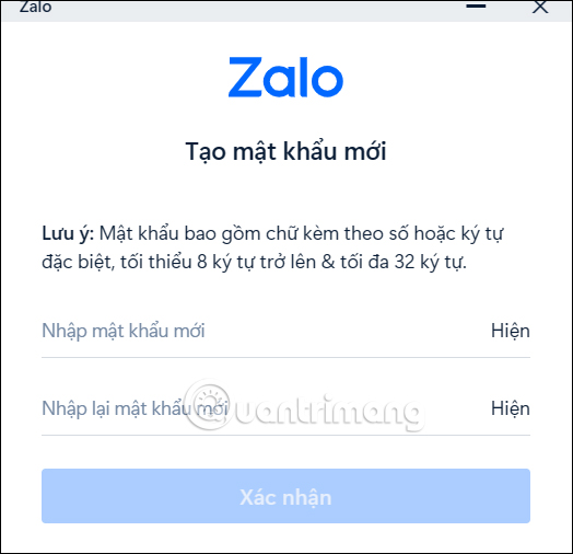 Điền mật khẩu Zalo máy tính
