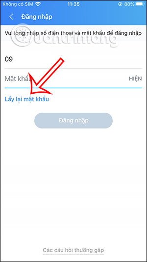 Lấy lại mật khẩu Zalo