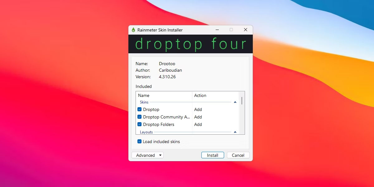 Trình cài đặt DroptopFour trên Windows