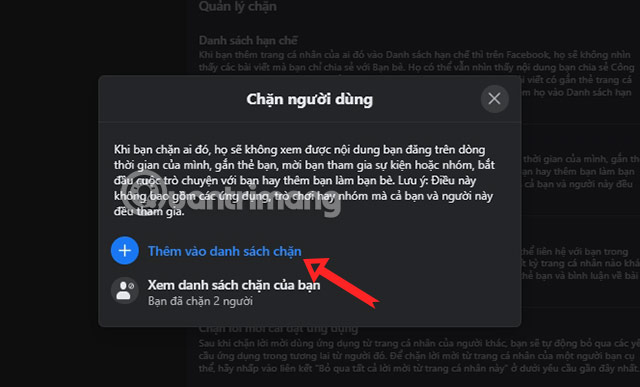 chặn người dùng facebook