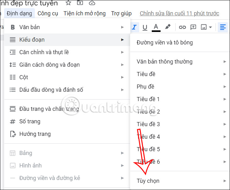 Tùy chỉnh định dạng tài liệu trong Docs